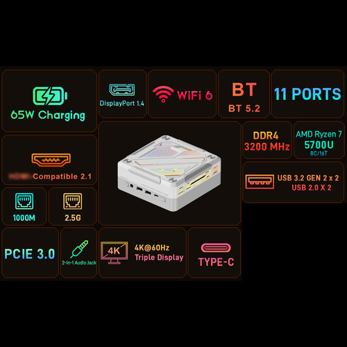 Pc De Escritorio Mini Mini Computer 8 Núcleos 16 Hilos Rgb