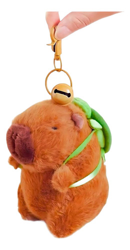 Chaveiro Pelúcia Capivara Filó Com Mochilinha De Tartaruga Cor Marrom