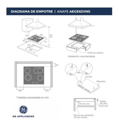 Imagen 4 de 6 de Anafe Ge Appliances Vitroceramico 60cm Aege62vn0 Digiya