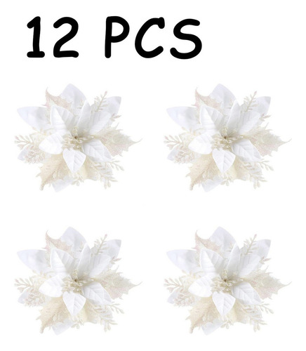 12pcs Flores Brillo De Árbol De Navidad Adornos Navideños
