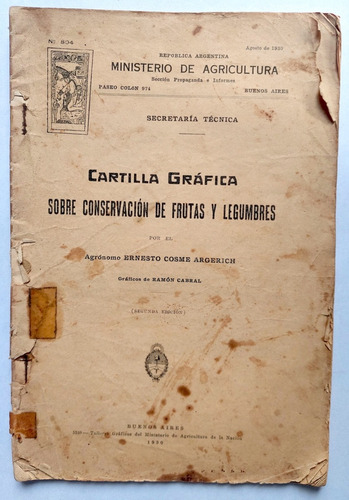 Cartilla Conservación Frutas Y Legumbres 1930 Cosme Argerich