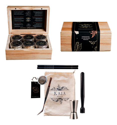 Kit Gin Tonic Botanicos Caja Kaia Six Premium + Bartool Kit