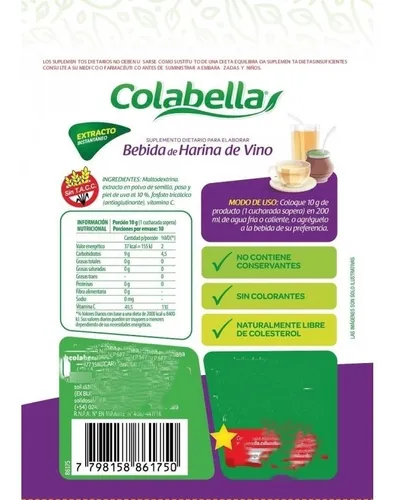 Bebida De Harina De Vino Antioxidante Colabella 100g