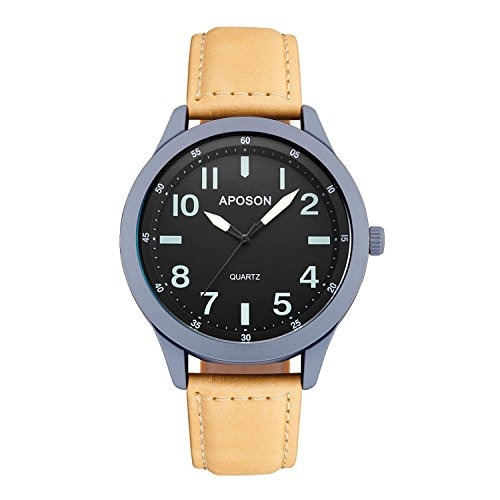 Reloj Aposon Para Hombre Ap-hp3596-khaki Tablero Negro