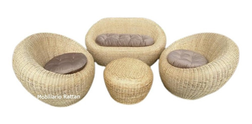 Juego De Sala En Rattan, Sala En Mimbre Natural, Muebles