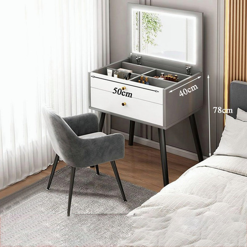 Tocador De Dormitorio Con Cajones Espejo Modernos Led Gris