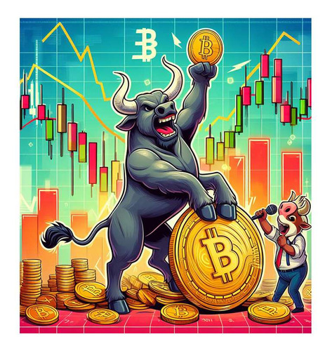 Vinilo 100x100cm Toro Bitcoin Trading Bull Market Money