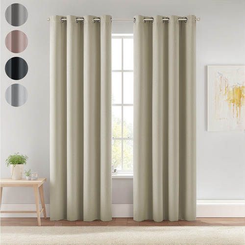 Cortinas Blackout Largas Tejida Hogar 275x216cm 2 Piezas Color Macadamia