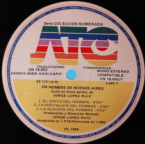 Imagen 2 de 4 de Jorge Lopez Ruiz Un Hombre De Buenos Aires- Lp Vinilo Único
