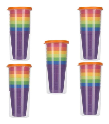 Vasos De Colores Reutilizables, Mxclu-005, 5 Paq. Con 7 Pzas