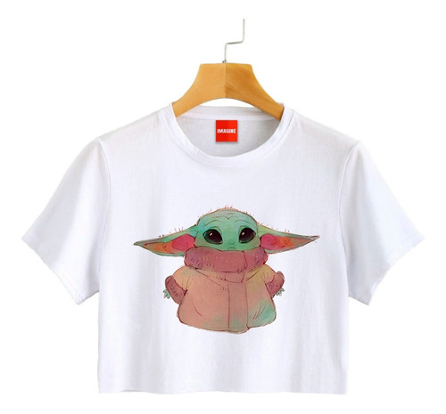 Blusa Corta Estampado Baby Yoda Bebé Mujer Niña Playera Crop