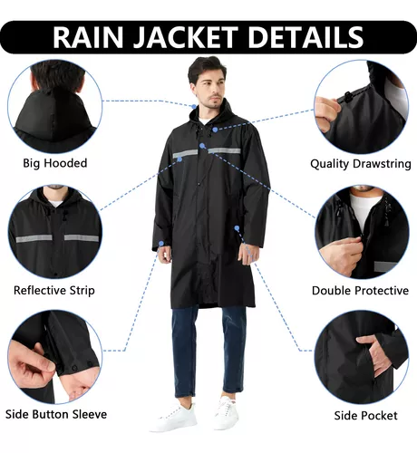 Chaqueta de lluvia de seguridad larga con capucha para hombre, impermeable,  poncho de emergencia