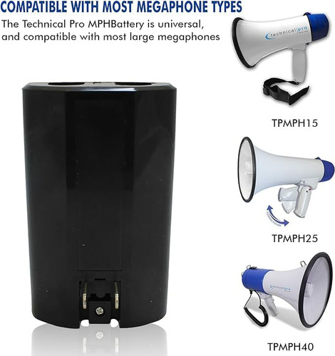 Technical Pro Megáfono Grabadora de Voz Recargable Portatil USB/SD Sirena Grabador y Reproductor De alcance x M 75Watts