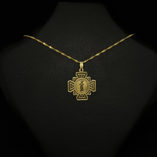 Cadena Y Dije Cruz San Benito Oro 18k Amarillo 45 Cm