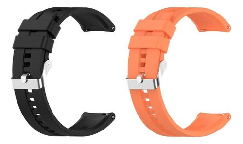 Kit Pulseira 20mm De Silicone New Para Relógio E Smartwatch Cor Preto-Laranja Largura 20 mm