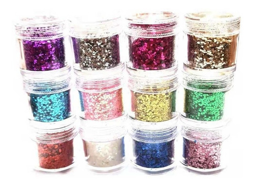 Set 12 Frascos Glitter Para Rostro Y Uñas