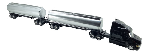 Tráiler Peterbilt Model 387 Pipa Doble Remolque Full 1:43 Negro/plateado