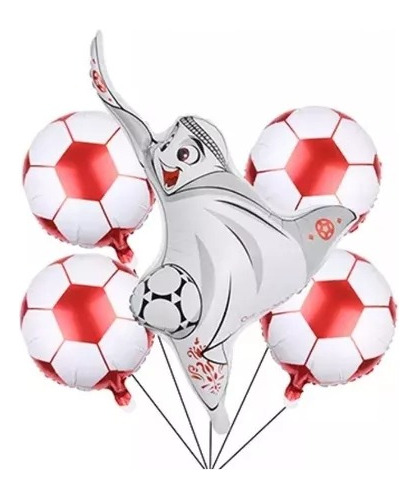 Set De Globos Metalizado Mundial Mascota Qatar 2022 Pelotax5