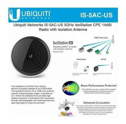 Airmax Isostation Antena Ubiquiti Is-5ac 5ghz 14dbi 450mbps Cpe 45°