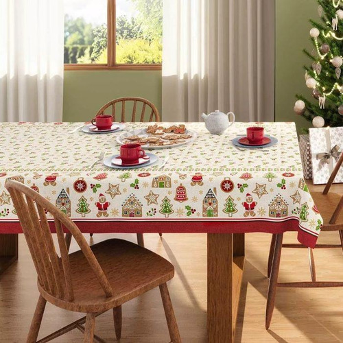 Toalha De Mesa Natal 8 Lugares Algodão Biscoitos Lepper