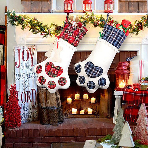 2 Calcetín De Navidad Con Pata De Perro,decoracion Navideñas