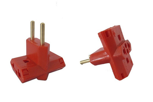 Adaptador Tomada Benjamin Vermelho Tipo T 10a E 20a 3 Saidas