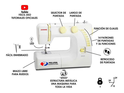 Imagen 3 de 10 de Janome 2032x + Tijera Y Falso Overlock De Regalo!!!!! Gtía.