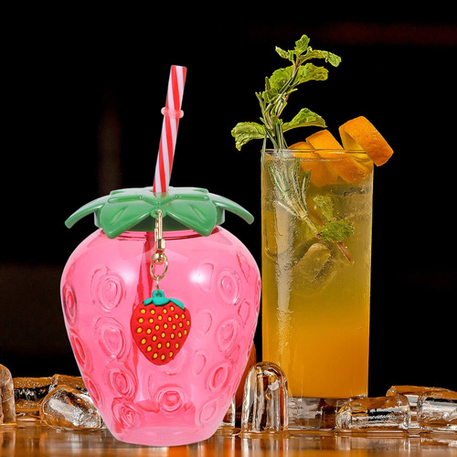 4 Tazas Para Beber Con Forma De Fresa, Botellas Con Pajita,