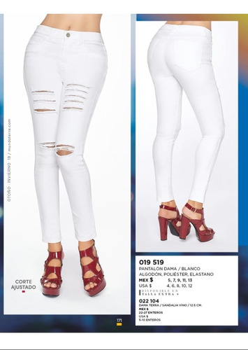 Pantalon/jeans Dama Blanco Roto Terra 019-519 Pv20 Push U