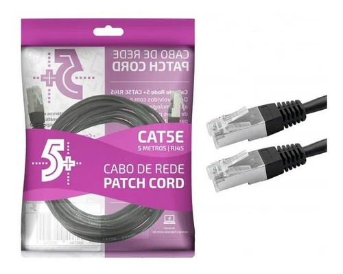 Cabo De Rede Blindado 5m Ethernet Rj45 Cat5e Preto 5 Metros