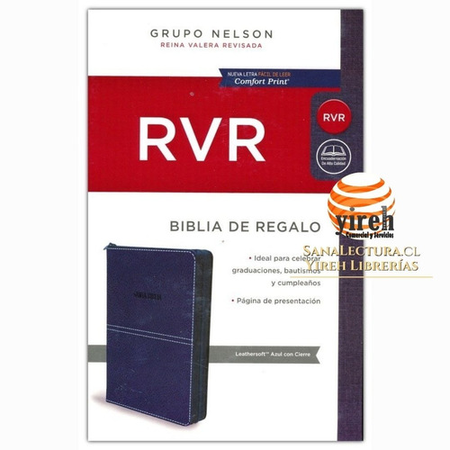 Imagen 1 de 2 de Biblia De Regalo Rvr Leathersoft - Azul Con Cierre