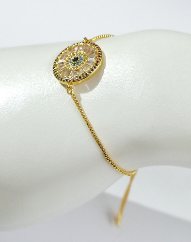 Pulsera Ajustable Ojo Turco Rosa Oro Laminado