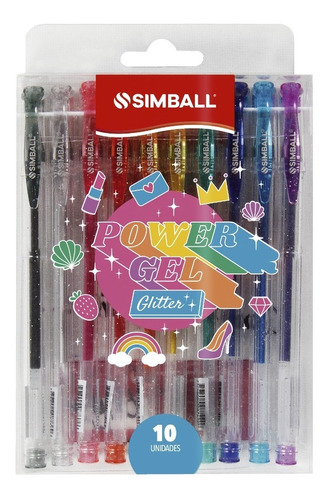 Bolígrafo Roller Simball Tinta Gel Glitter Pack X 10 Colores