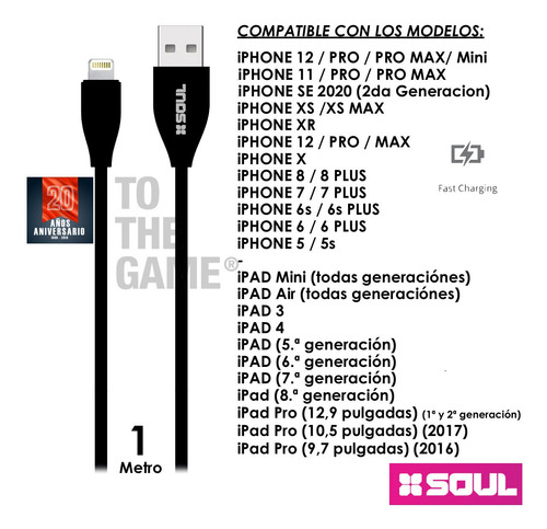 Imagen 2 de 5 de Cable Usb Reforzado Compatible iPhone SE 6 7 8 Plus Xr Xs 11