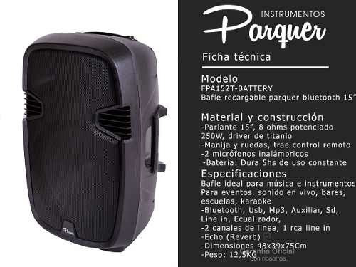 Bafle Potenciado Bateria Recargable Parquer 15 Usb Bluetooth