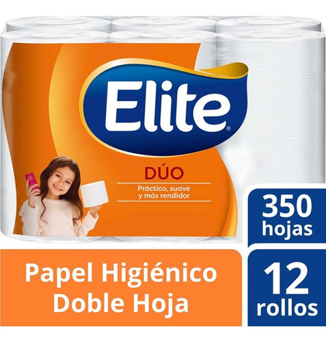 Papel Higiénico Elite Duo 350 Hojas Dobles Con 12 Rollos