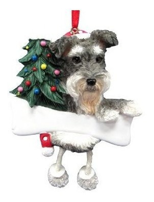 Schnauzer Ornamento Gris Y Blanco Con Unico Patas Colgando P