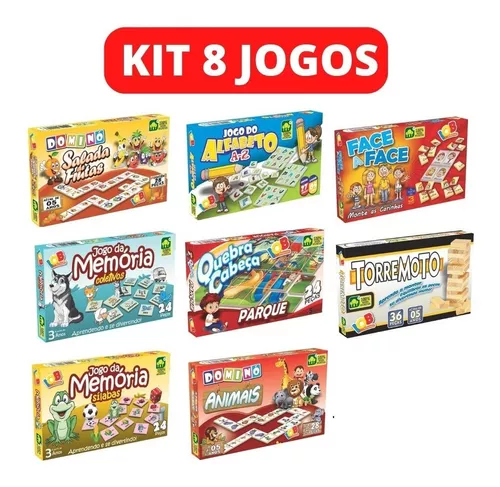 Kit 6 Jogos Educativos Alfabeto Memória Dominó Quebra Cabeça