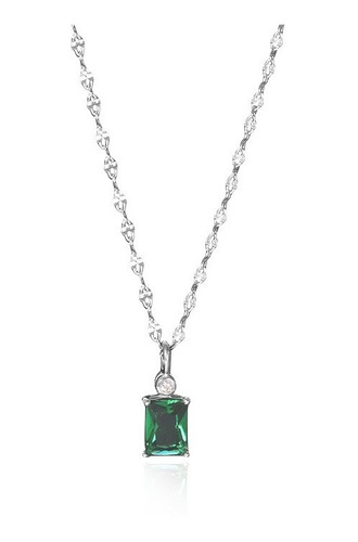 Elegante Collar Diamante Verde Plata De Ley 925 C739 Mujer
