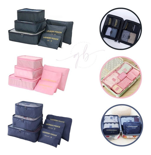 Organizador Necessaire Mala Kit 6 Pratico Look Roupas Viagem Cor Rosa Liso