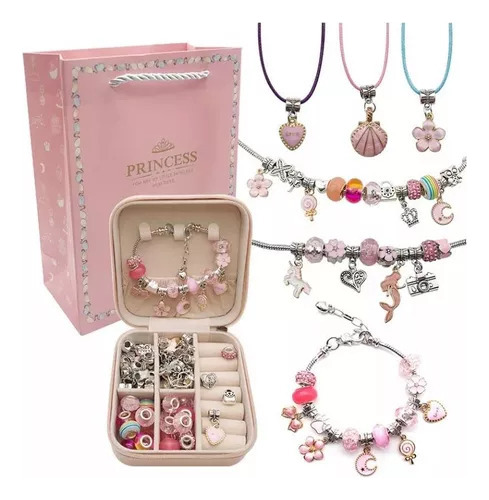 Kit Joia Pulseira Miçangas Berloques Diy Bracelete Princesas