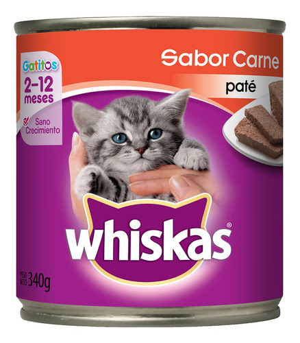 Alimento Whiskas Gatos Filhotes para gato de temprana edad sabor paté de carne en lata de 340g