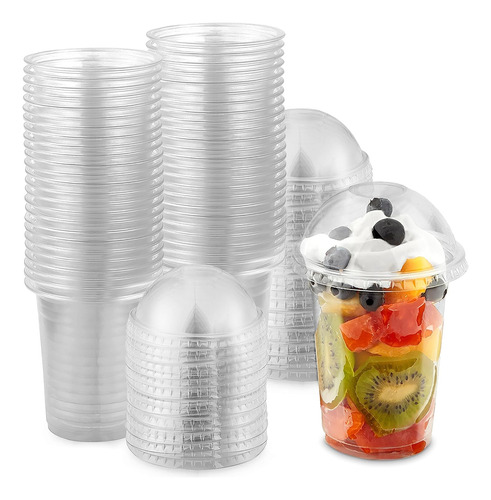 Vasos De Postre De Plastico Transparente De 12 Oz Con Tapas