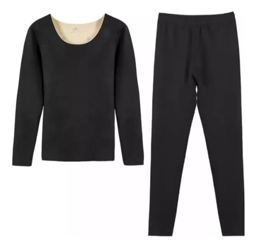 Pijama Hombre Camisa Y Pantalon Suaves Termico 2piezas Negro