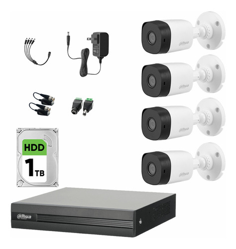 Dahua Kit De Videovigilancia 4 Cámaras Kitxvr1b04-i-4sc-1tb Cámaras De Seguridad Exterior Alta Resolución Con Sensor De Reconocimiento Circuito Cerrado Kitxvr1b04-i Cctv + Hdd 1tb