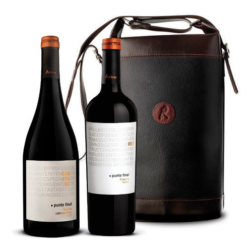 Vino Punto Final Reserva Set 2 Botellas + Bolso De Cuero