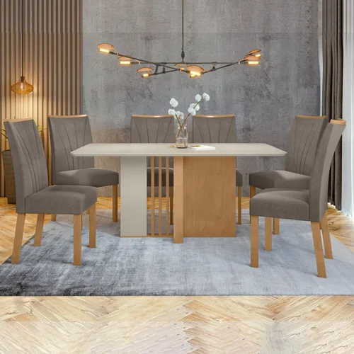 Conjunto Mesa 170cm Astrid Com Vidro E 6 Cadeiras Apogeu Wt