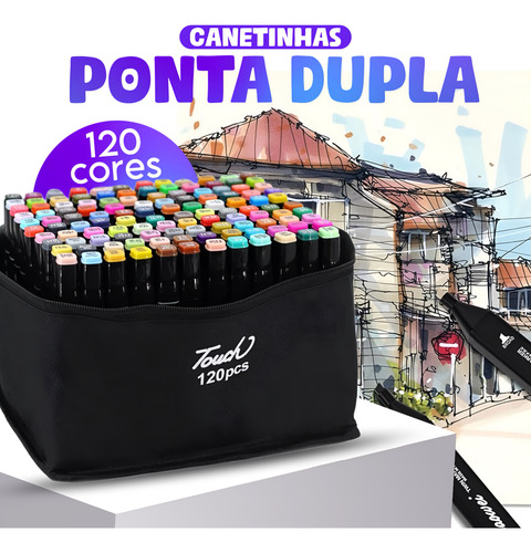 Estojo Canetas Permanentes Ponta Dupla 120 Cores Bobbie Good