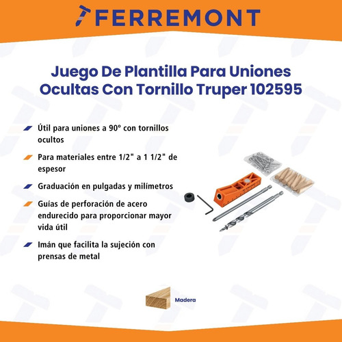 Juego Plantilla P/uniones Ocultas C/tornillo Truper 102595