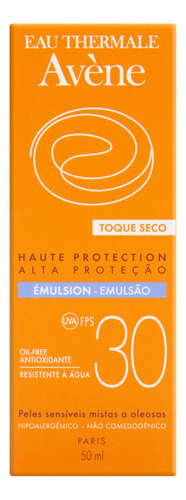 Protetor Solar Emulsão Toque Seco FPS 30 Eau Thermale Avène Caixa 50ml